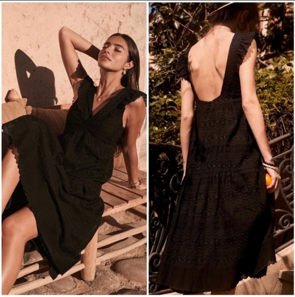 Sézane Magalie Embroidered Midi Dress